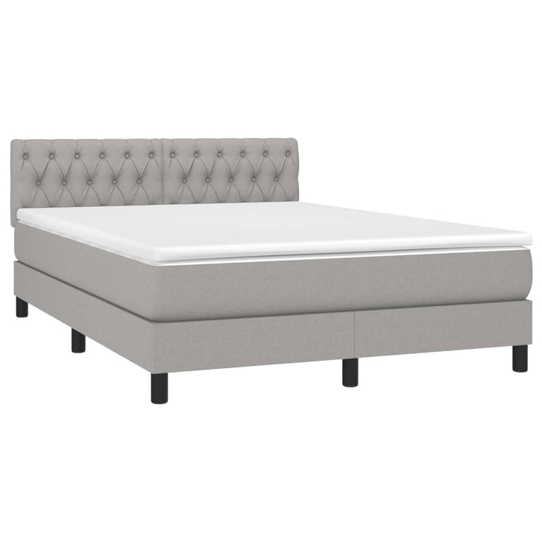 Boxspring met matras en LED stof lichtgrijs 140x200 cm