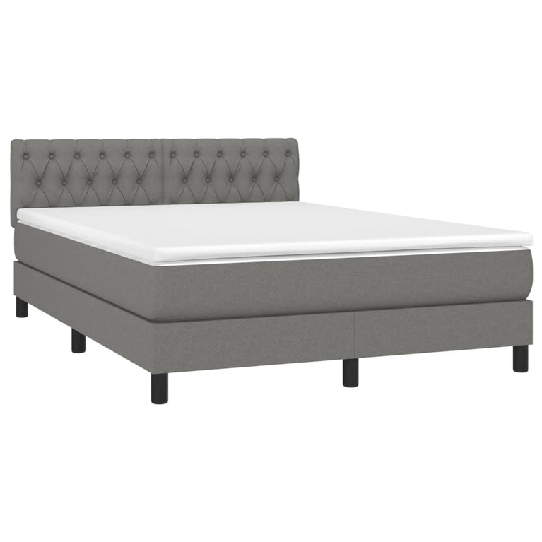 Boxspring met matras en LED stof donkergrijs 140x200 cm