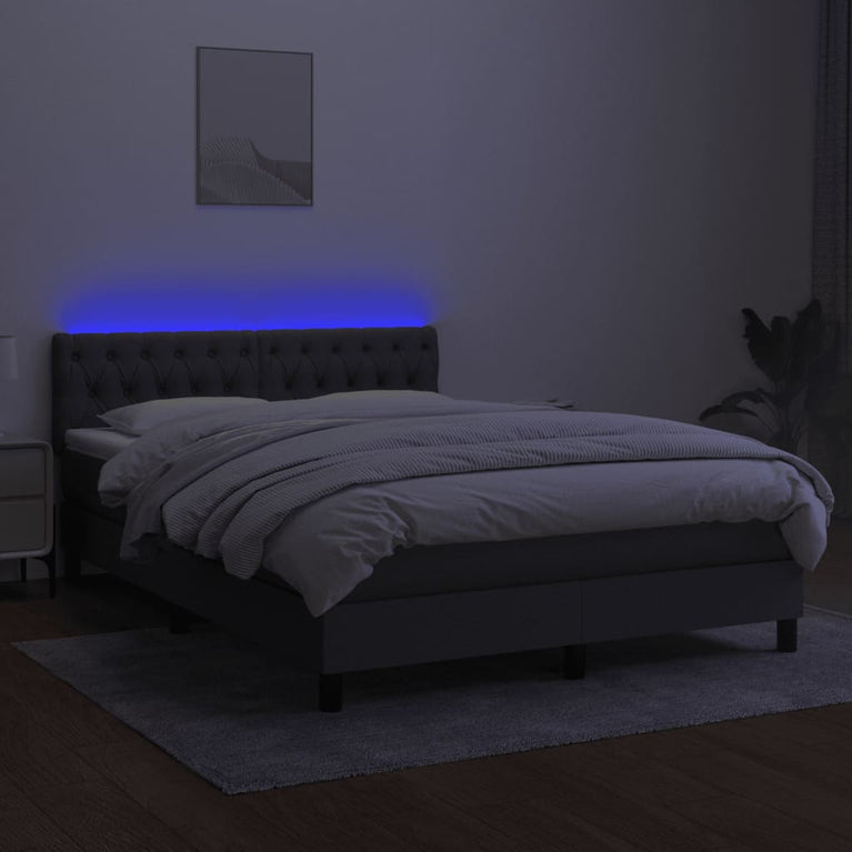 Boxspring met matras en LED stof donkergrijs 140x200 cm