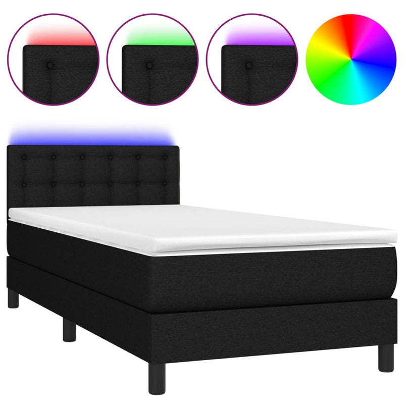 Boxspring met matras en LED stof zwart 80x200 cm