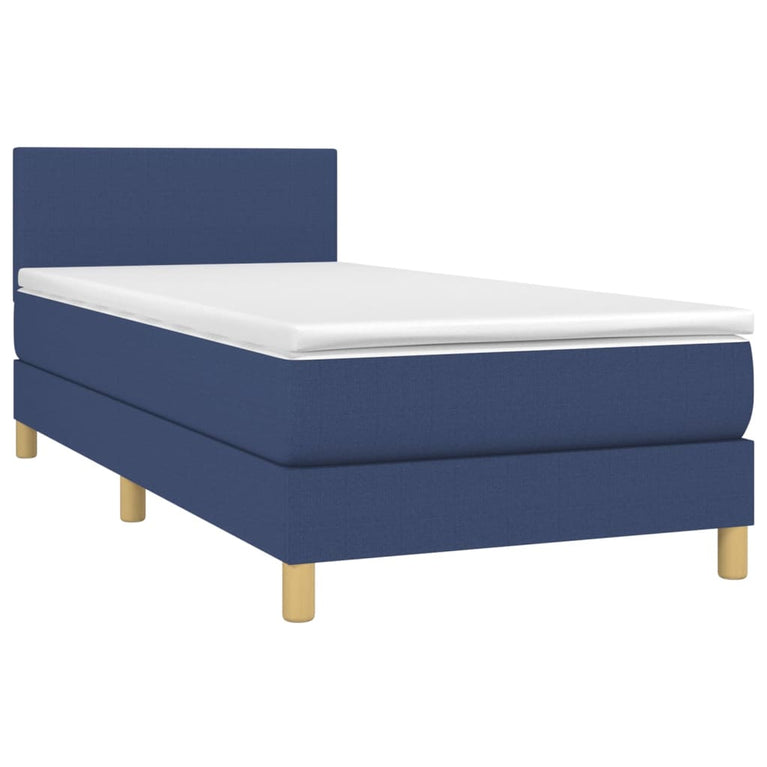 Boxspring met matras en LED stof blauw 100x200 cm