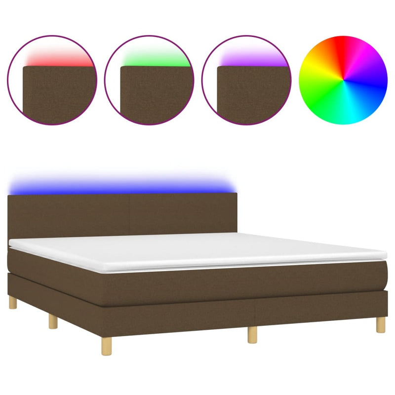 Boxspring met matras en LED stof donkerbruin 180x200 cm