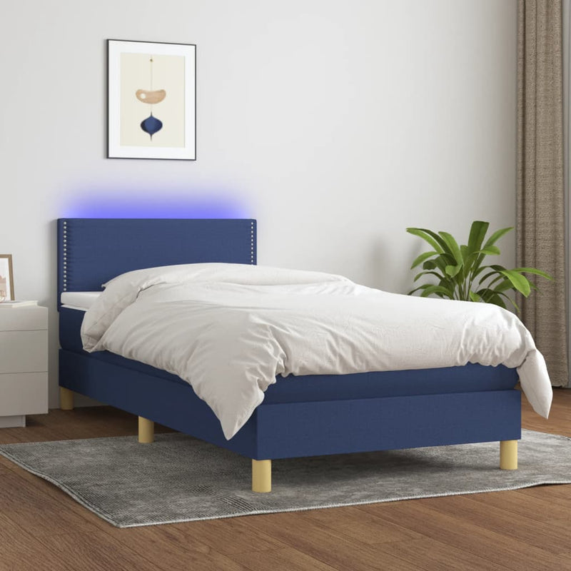 Boxspring met matras en LED stof blauw 100x200 cm