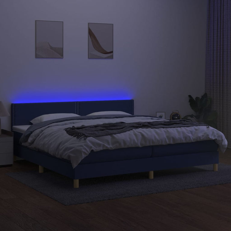 Boxspring met matras en LED stof blauw 200x200 cm