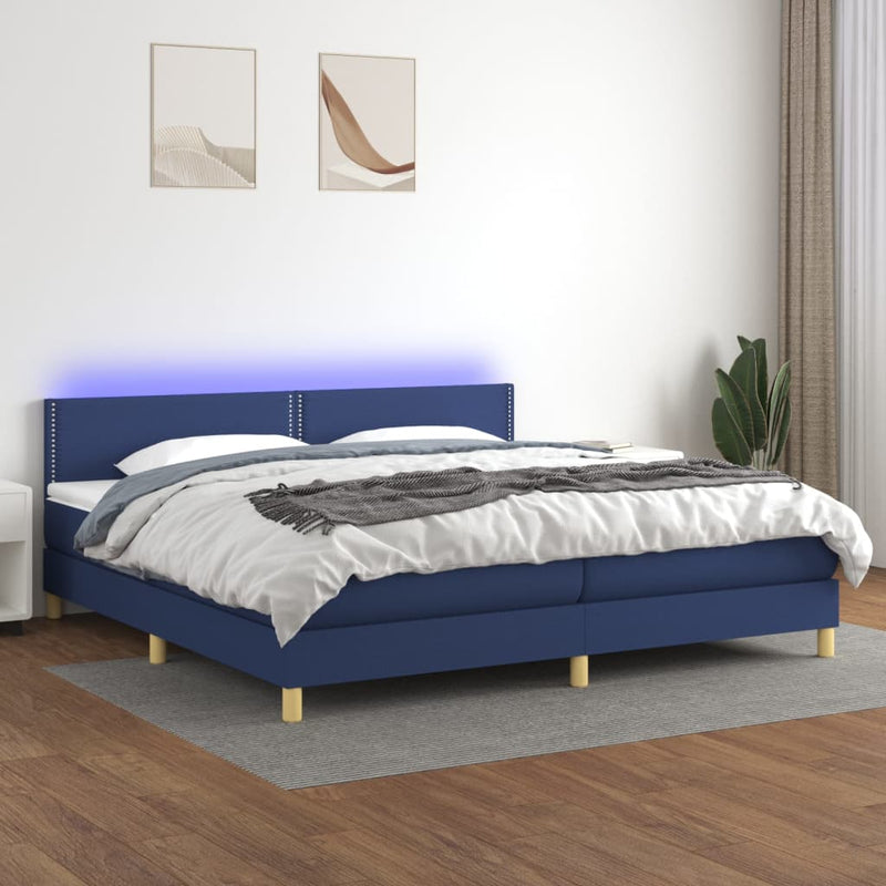 Boxspring met matras en LED stof blauw 200x200 cm