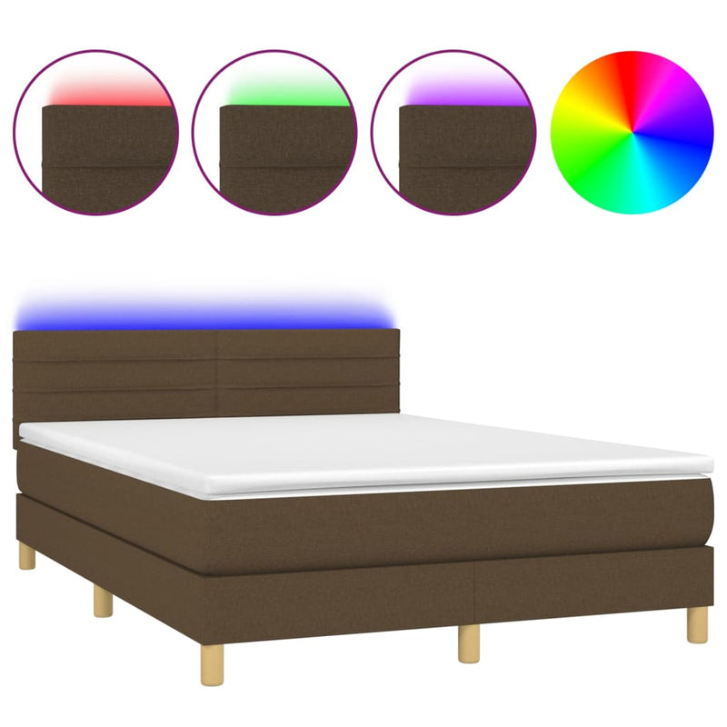 Boxspring met matras en LED stof donkerbruin 140x190 cm