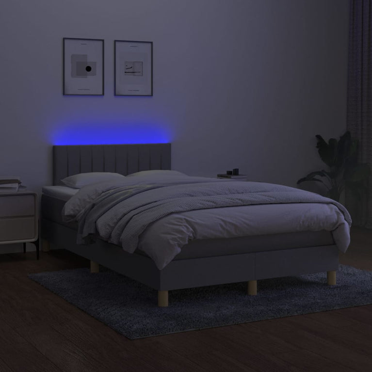 Boxspring met matras en LED stof lichtgrijs 120x200 cm