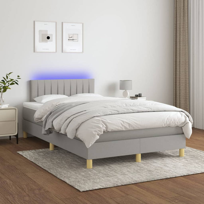 Boxspring met matras en LED stof lichtgrijs 120x200 cm