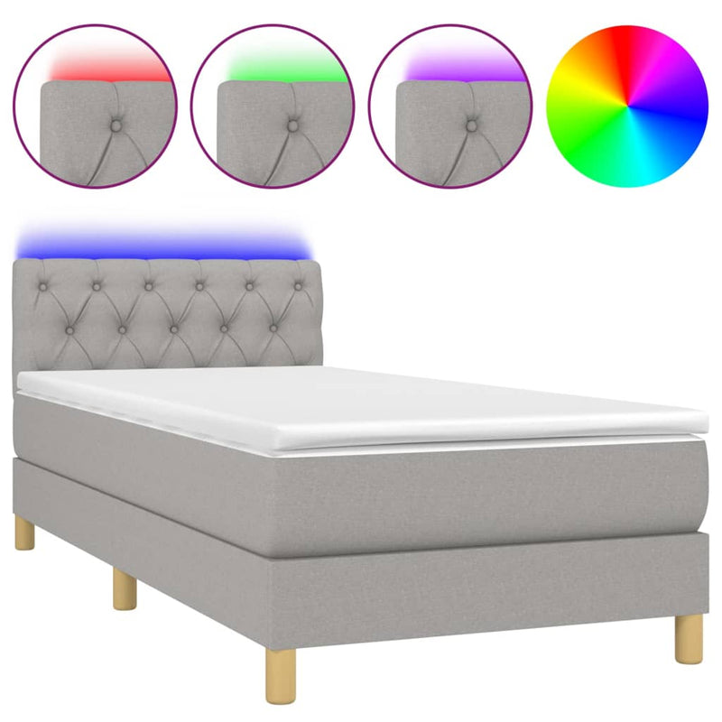 Boxspring met matras en LED stof lichtgrijs 80x200 cm
