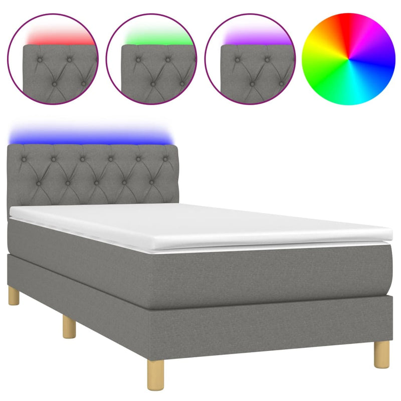 Boxspring met matras en LED stof donkergrijs 80x200 cm