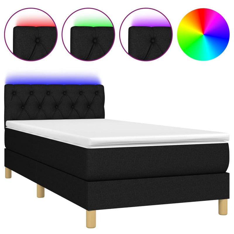 Boxspring met matras en LED stof zwart 80x200 cm