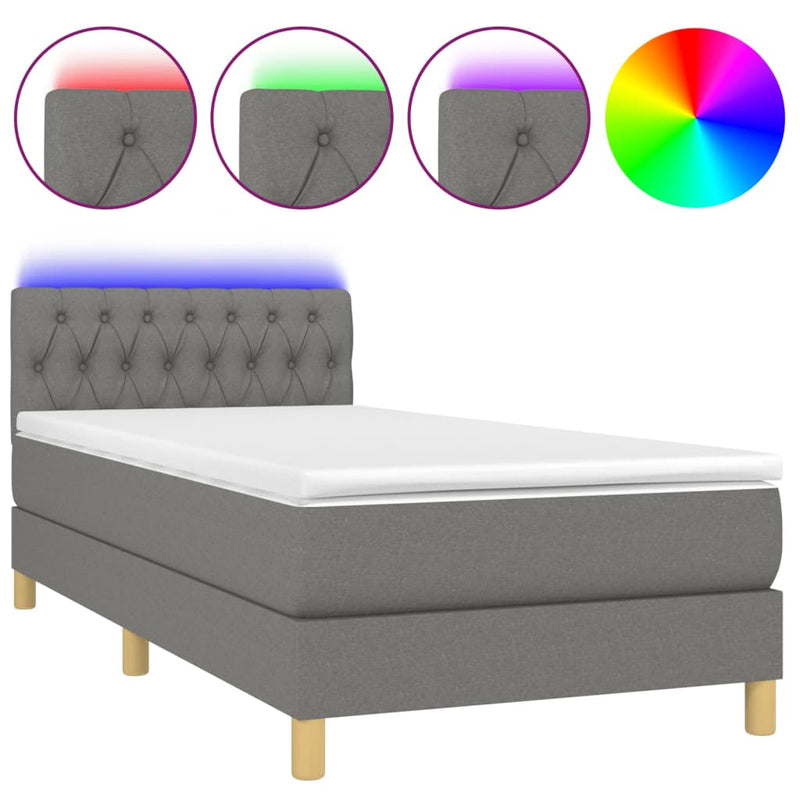 Boxspring met matras en LED stof donkergrijs 90x190 cm