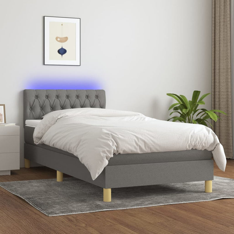 Boxspring met matras en LED stof donkergrijs 90x200 cm
