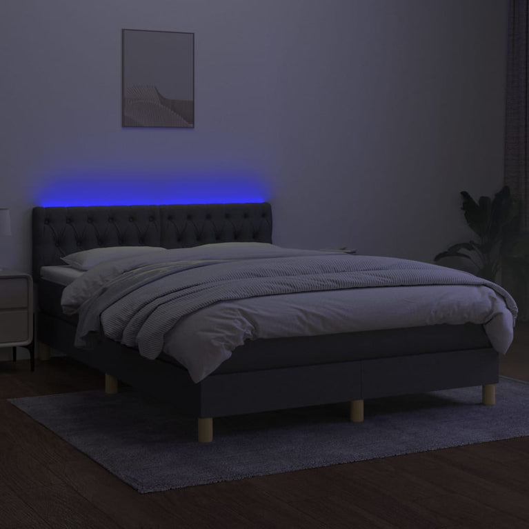 Boxspring met matras en LED stof donkergrijs 140x190 cm