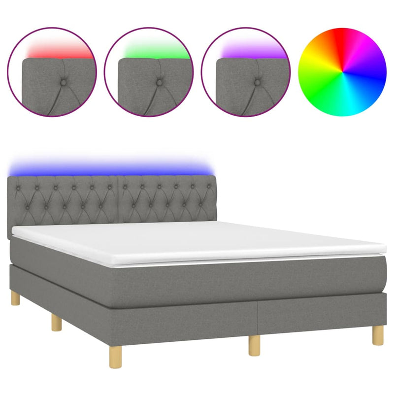 Boxspring met matras en LED stof donkergrijs 140x200 cm