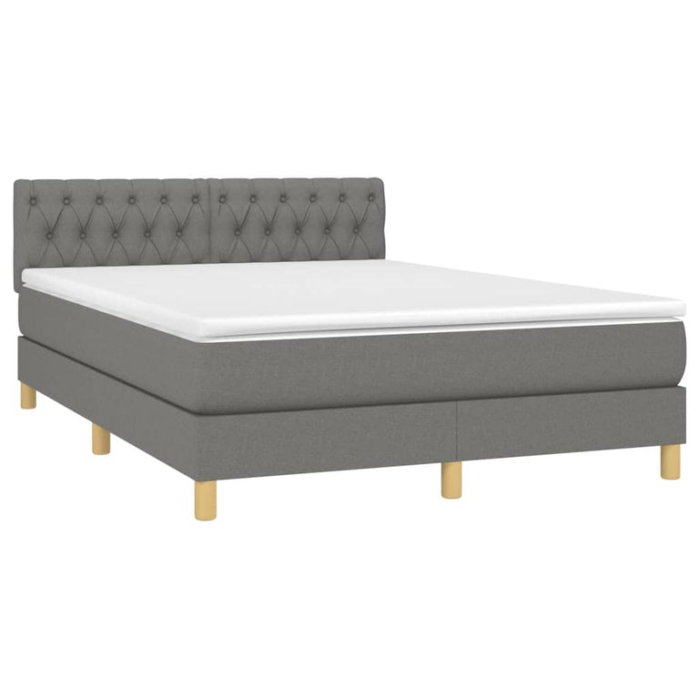 Boxspring met matras en LED stof donkergrijs 140x200 cm