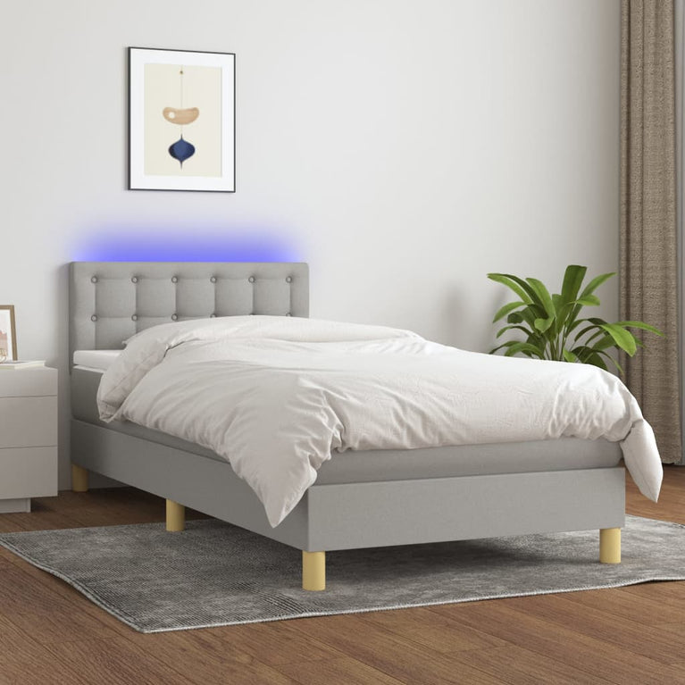 Boxspring met matras en LED stof lichtgrijs 80x200 cm