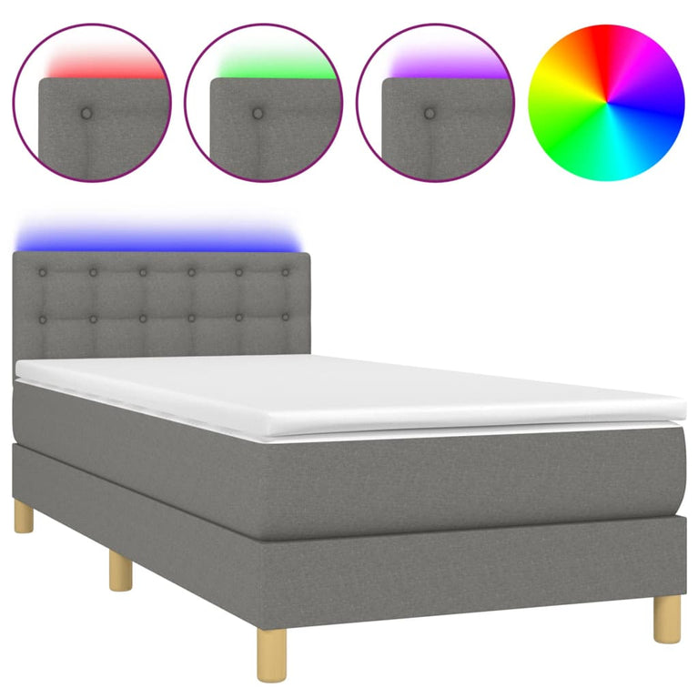 Boxspring met matras en LED stof donkergrijs 80x200 cm