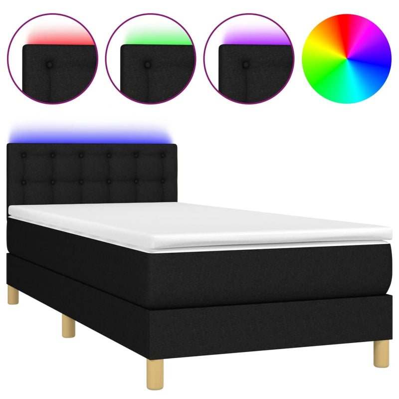 Boxspring met matras en LED stof zwart 80x200 cm