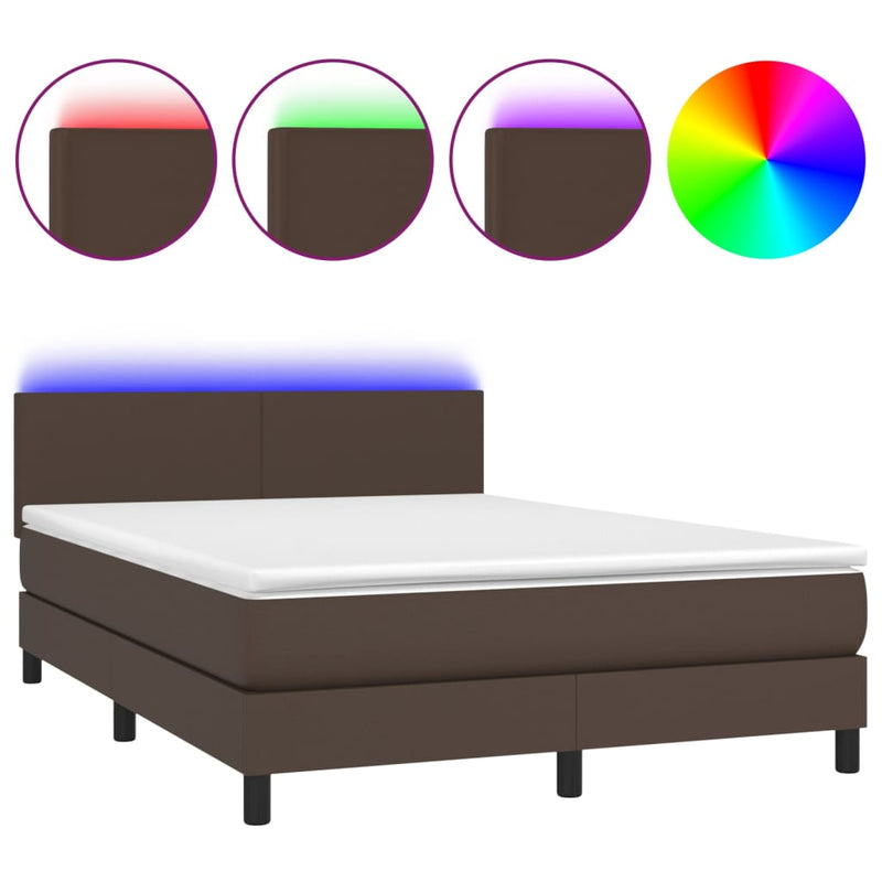 Boxspring met matras en LED kunstleer bruin 140x200 cm