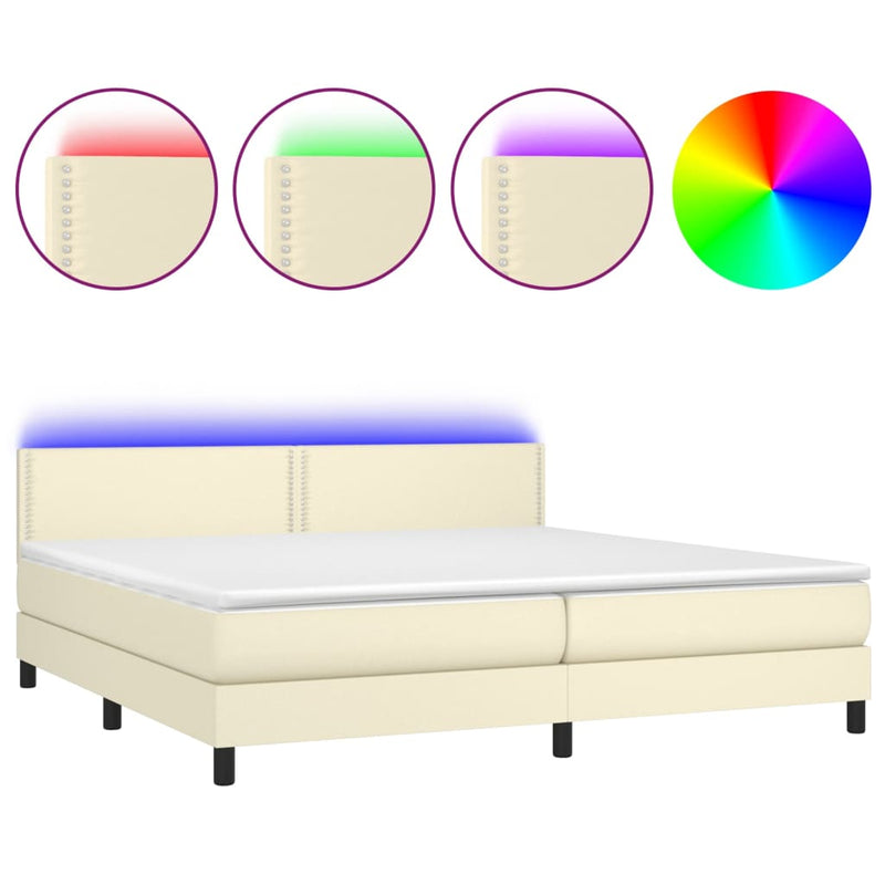 Boxspring met matras en LED kunstleer crèmekleurig 200x200 cm
