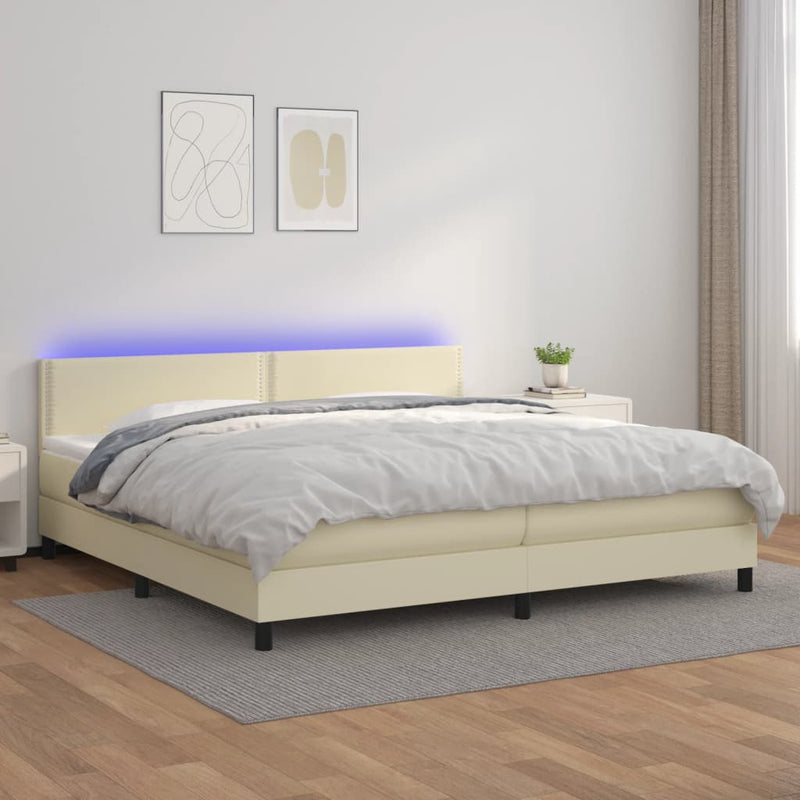 Boxspring met matras en LED kunstleer crèmekleurig 200x200 cm