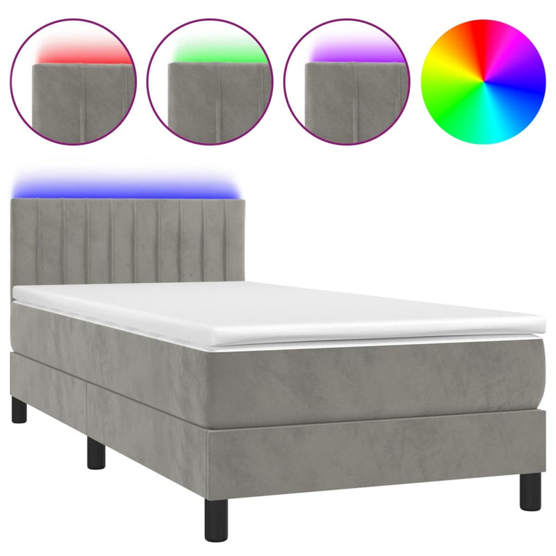 Boxspring met matras en LED fluweel lichtgrijs 80x200 cm