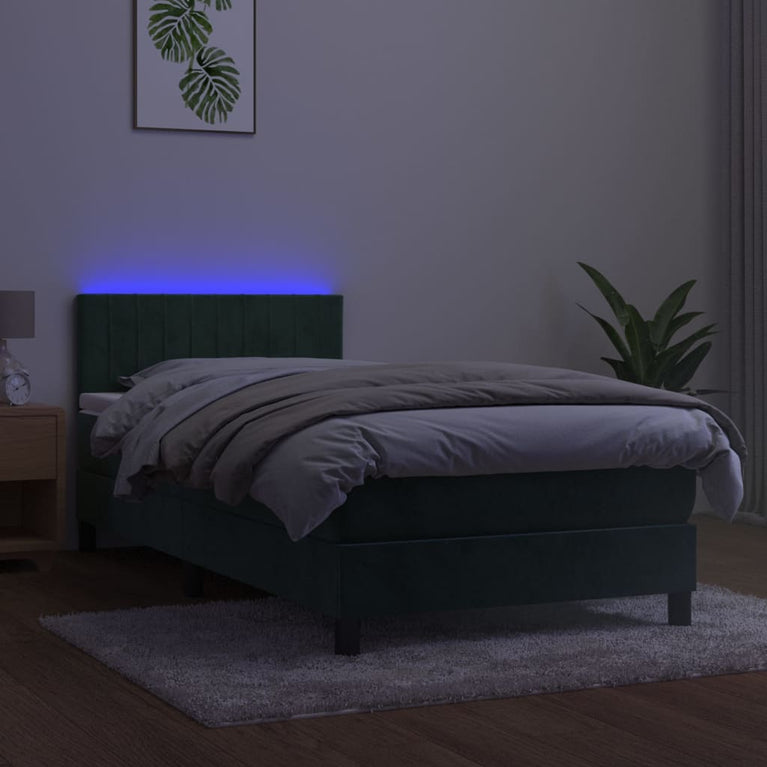 Boxspring met matras en LED fluweel donkergroen 100x200 cm
