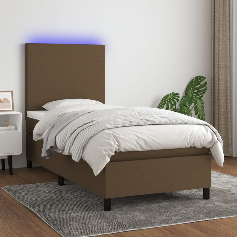 Boxspring met matras en LED stof donkerbruin 80x200 cm
