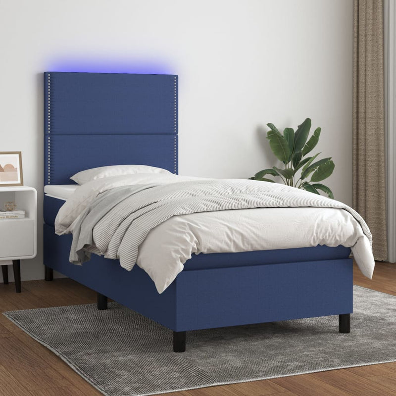 Boxspring met matras en LED stof blauw 100x200 cm