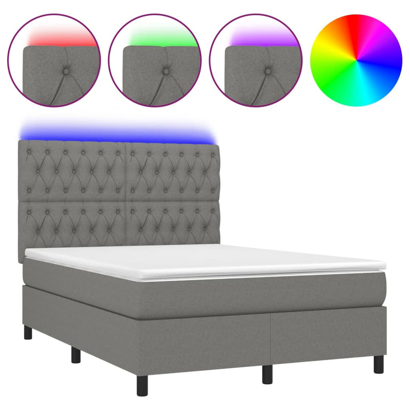Boxspring met matras en LED stof donkergrijs 140x190 cm
