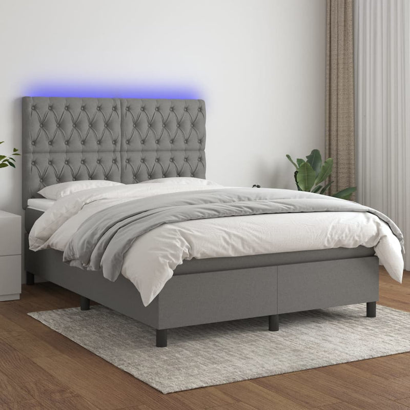 Boxspring met matras en LED stof donkergrijs 140x200 cm