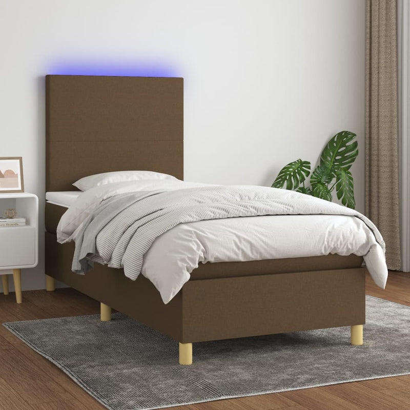 Boxspring met matras en LED stof donkerbruin 80x200 cm