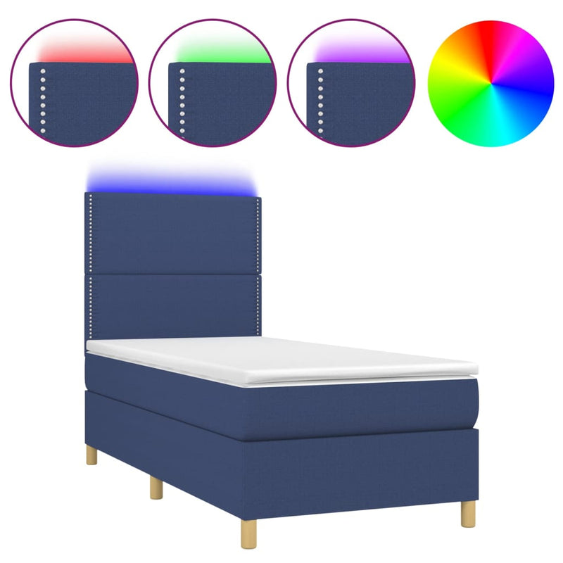 Boxspring met matras en LED stof blauw 100x200 cm
