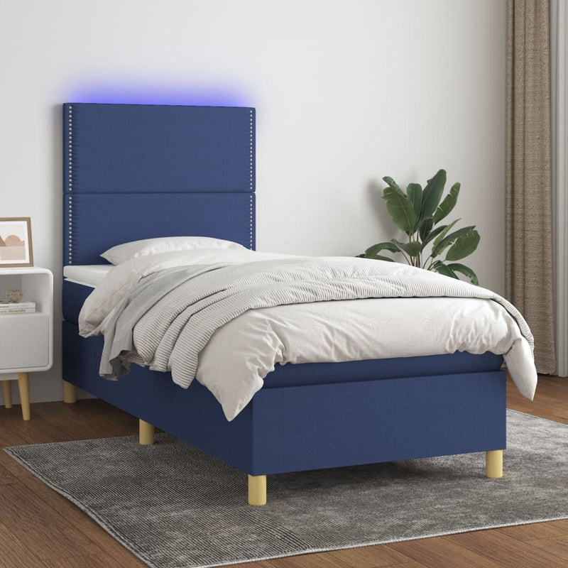 Boxspring met matras en LED stof blauw 100x200 cm