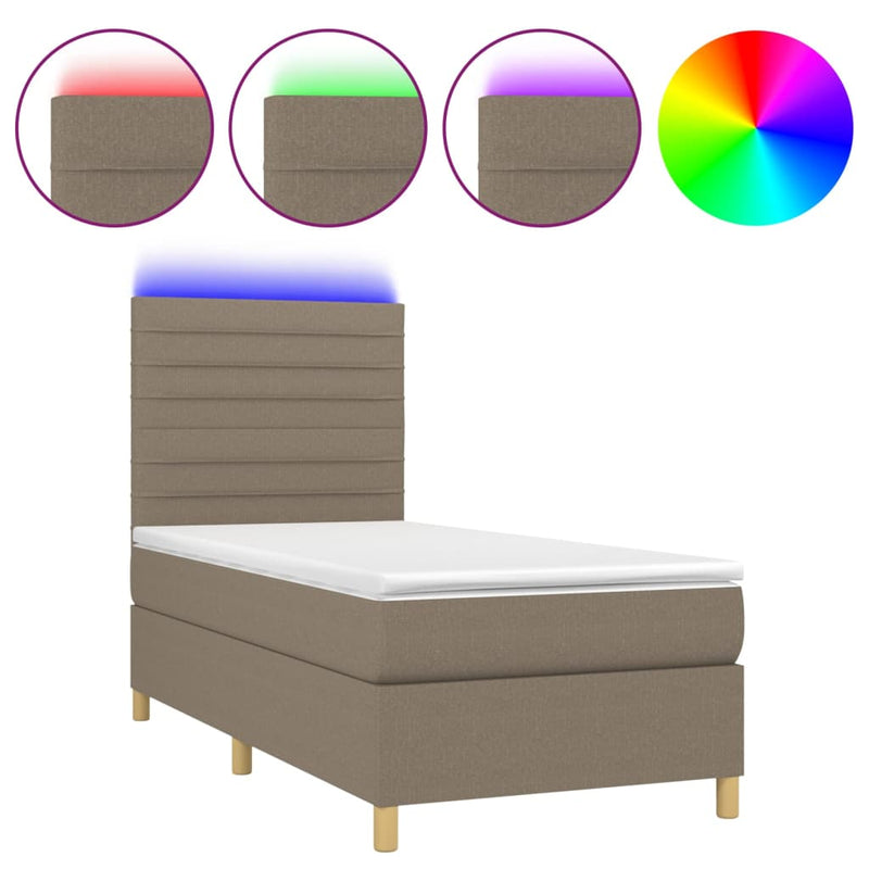Boxspring met matras en LED stof taupe 100x200 cm