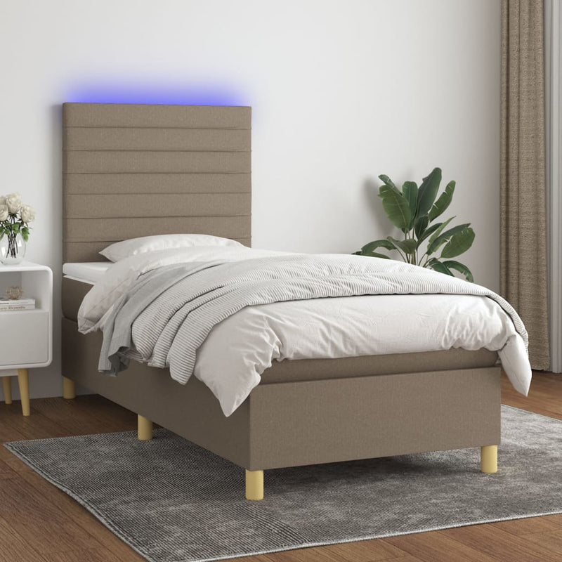 Boxspring met matras en LED stof taupe 100x200 cm