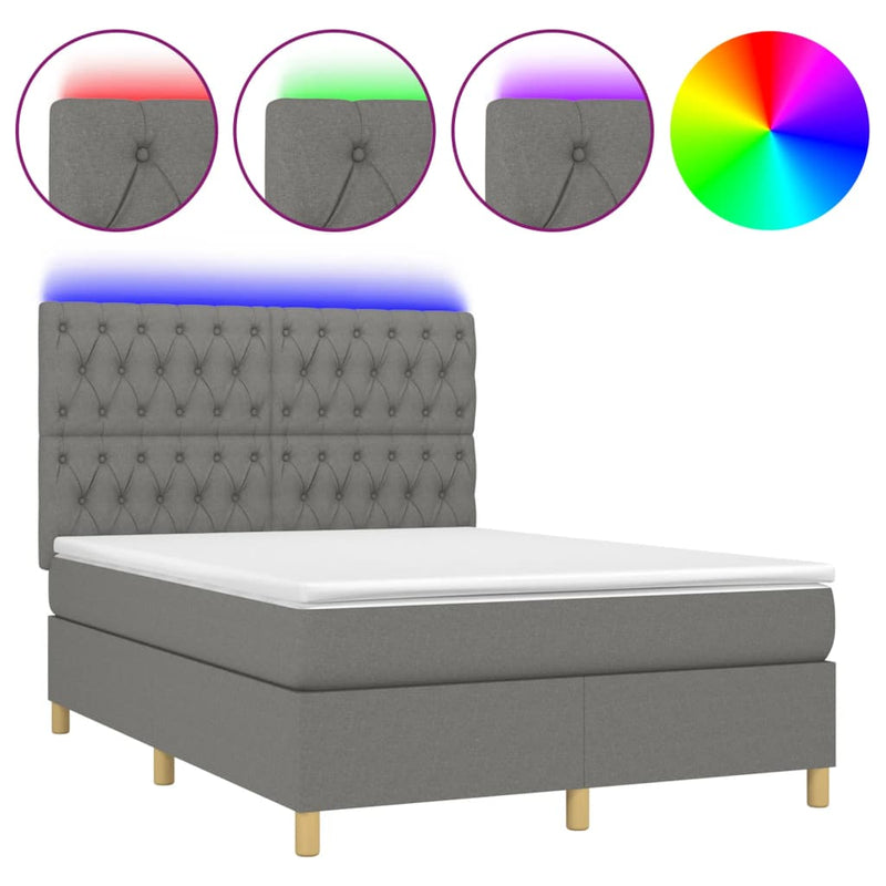 Boxspring met matras en LED stof donkergrijs 140x190 cm