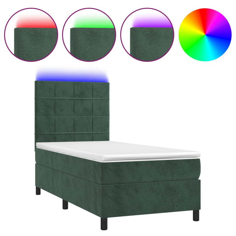 Boxspring met matras en LED fluweel donkergroen 100x200 cm