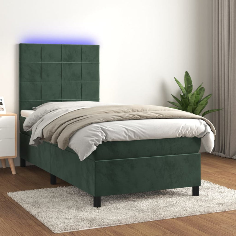 Boxspring met matras en LED fluweel donkergroen 100x200 cm