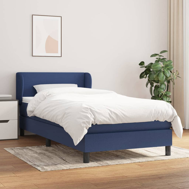 Boxspring met matras stof blauw 100x200 cm