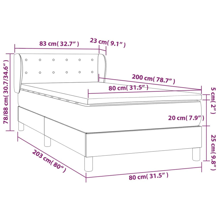 Boxspring met matras stof donkergrijs 80x200 cm