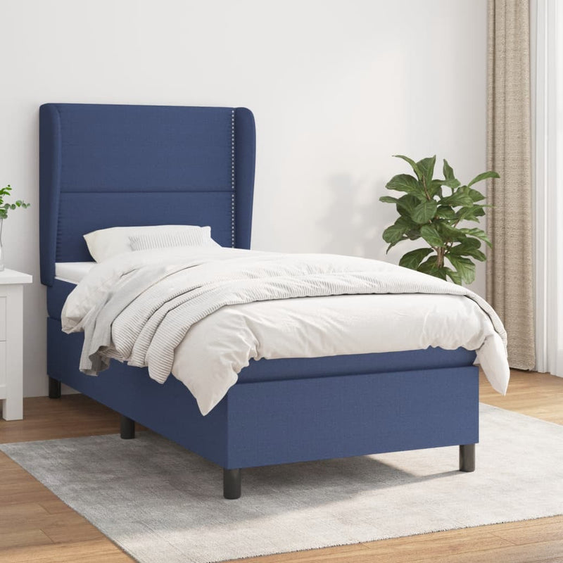 Boxspring met matras stof blauw 100x200 cm