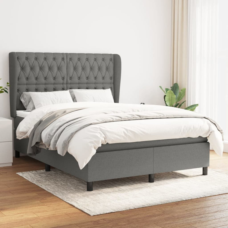 Boxspring met matras stof donkergrijs 140x190 cm