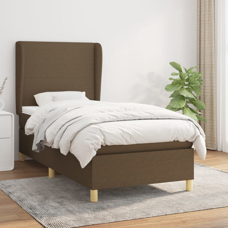 Boxspring met matras stof donkerbruin 90x200 cm