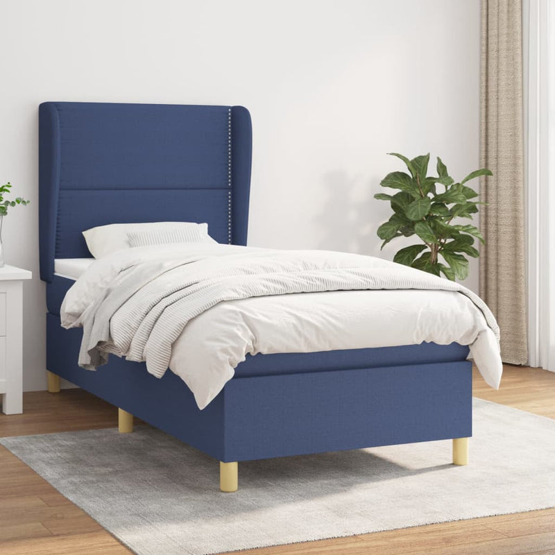 Boxspring met matras stof blauw 100x200 cm