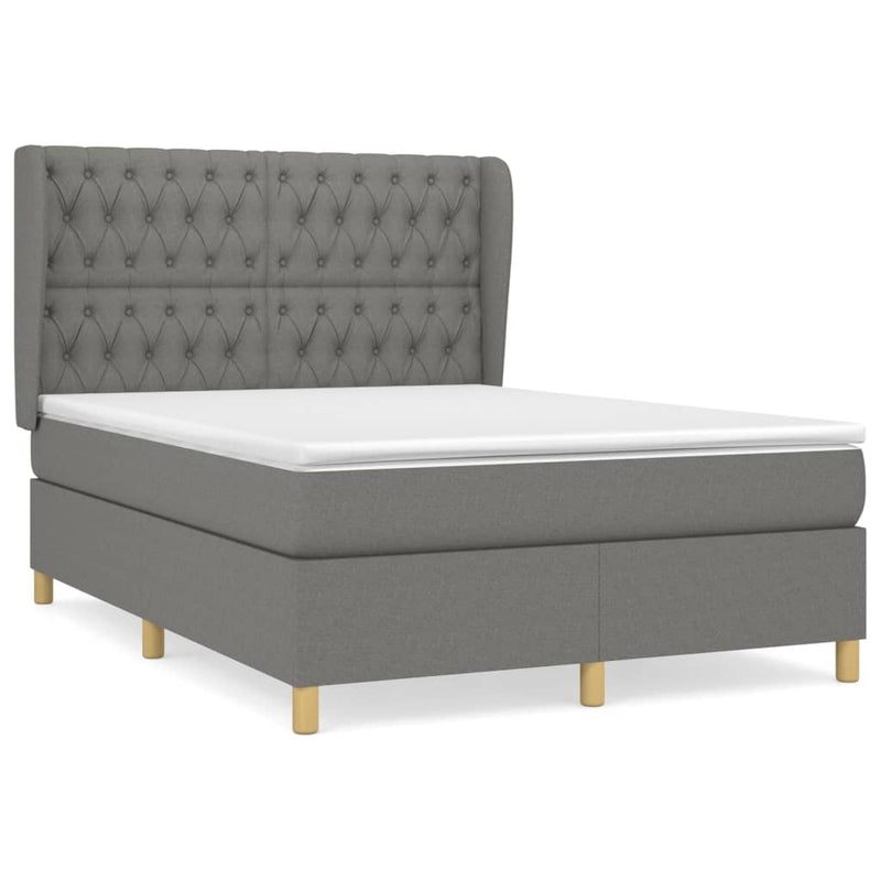 Boxspring met matras stof donkergrijs 140x200 cm