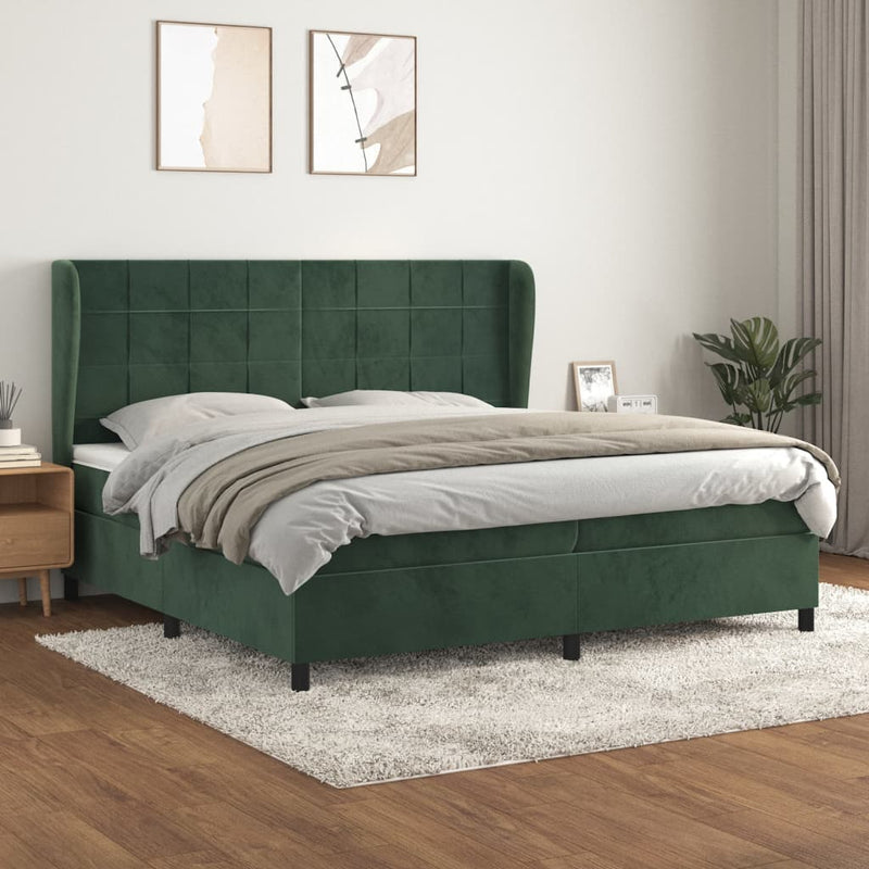 Boxspring met matras fluweel donkergroen 200x200 cm