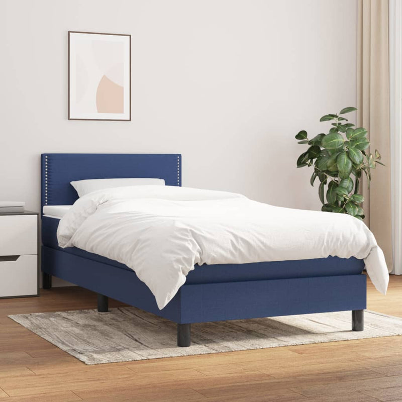 Boxspring met matras stof blauw 100x200 cm
