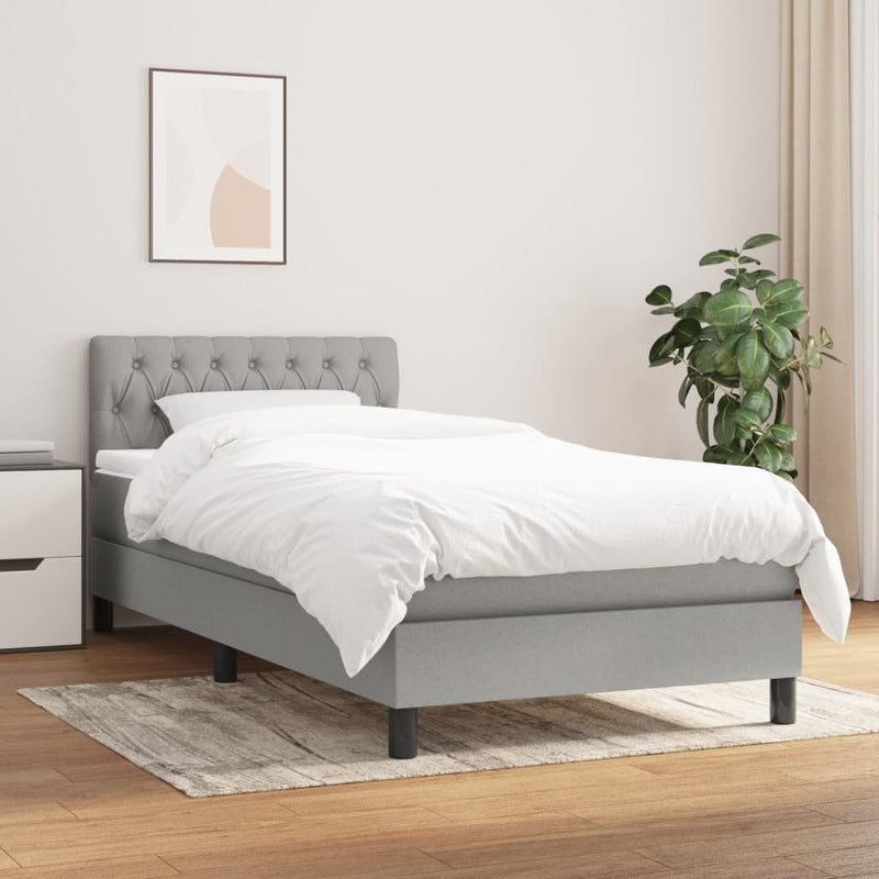 Boxspring met matras stof lichtgrijs 90x200 cm